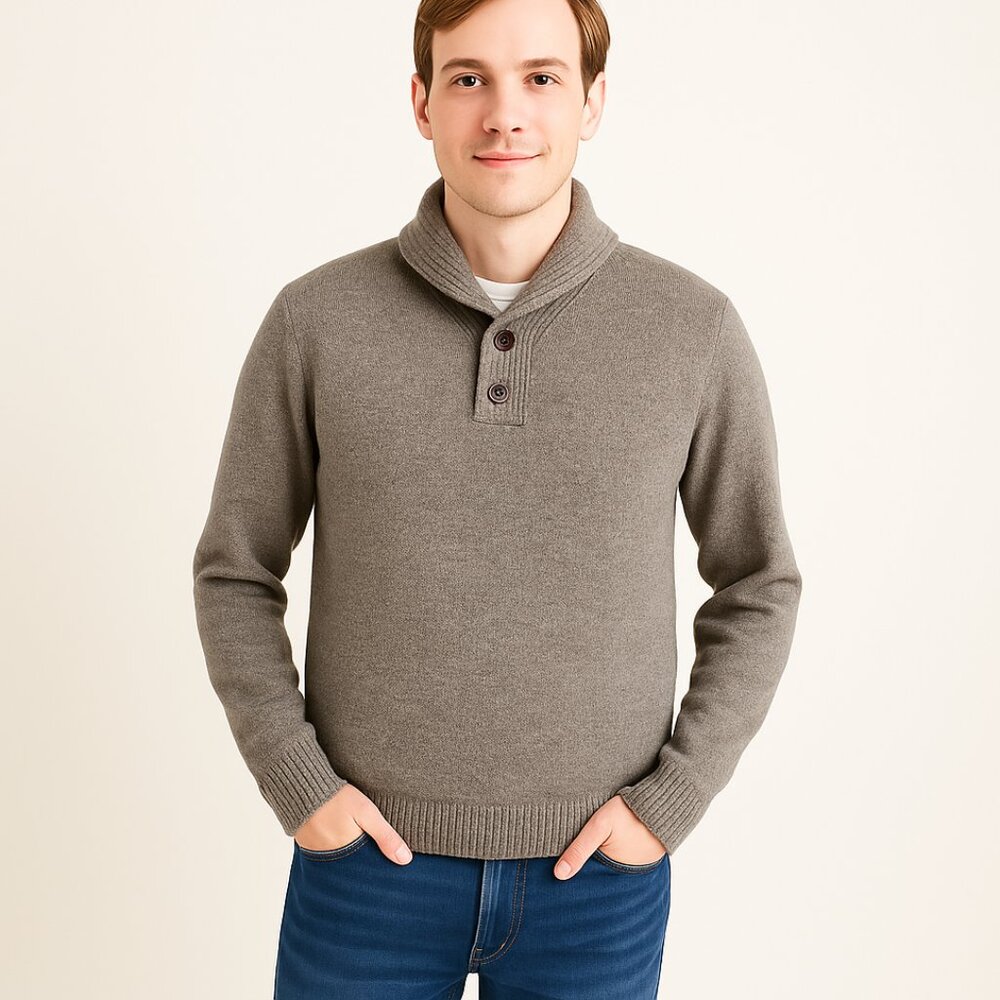J.Crew Men's Marled Lambswool Shawl Collar Pullover Sweater Long Sleeve Cozy S